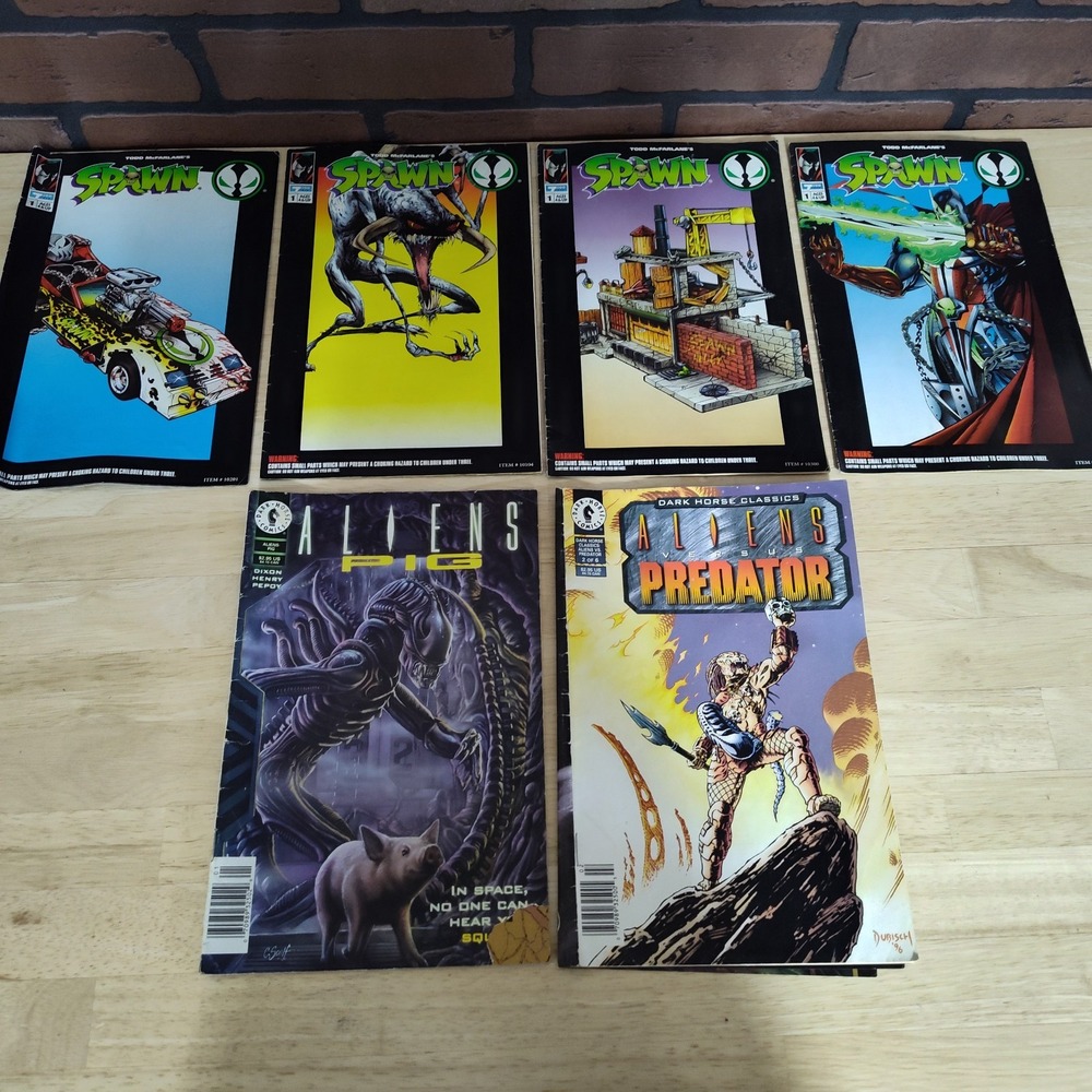 Aliens Pig Spawn Predator Batman illustrated color paperback comic books